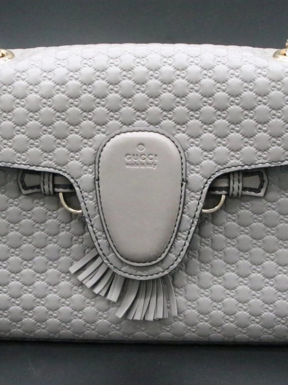Gucci Emily Micro Guccisima Horsebit Medium Chain Bag - Gray - Picture 1 of 15